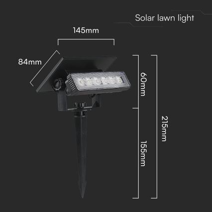 LED Solární svítidlo LED/0,9W/3,7V 3000K IP65 černá