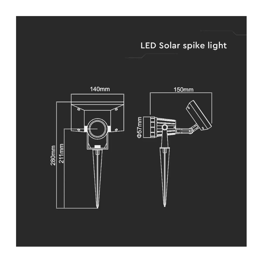 LED Solární svítidlo SPIKE LED/2W/5,5V IP65 4000K