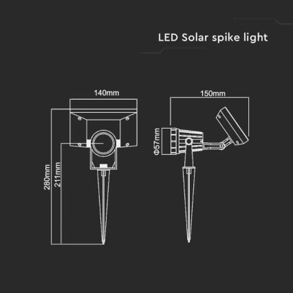 LED Solární svítidlo SPIKE LED/2W/5,5V IP65 6400K 1200 mAh