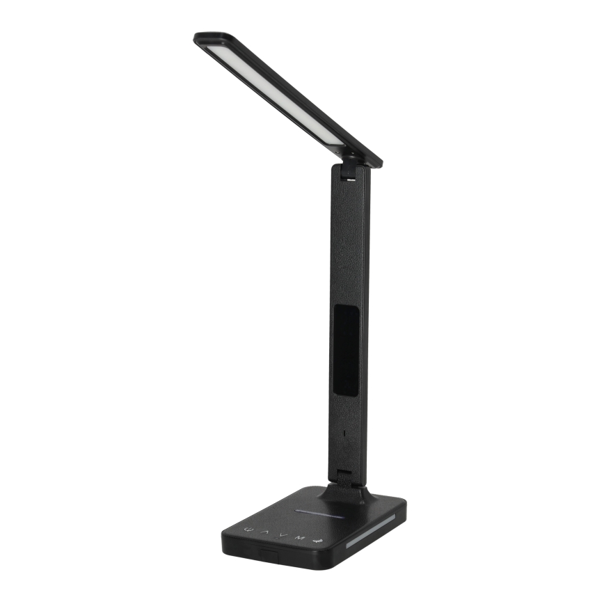 LED Stmívatelná stolní lampa s bezdrátovým nabíjením QI, displejem a USB portem LED/7W/230V 3000-6000K černá