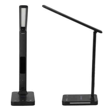 LED Stmívatelná stolní lampa s bezdrátovým nabíjením QI, displejem a USB portem LED/7W/230V 3000-6000K černá