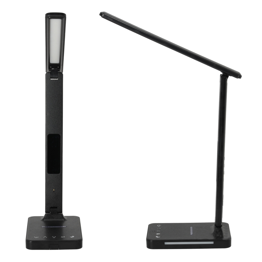 LED Stmívatelná stolní lampa s bezdrátovým nabíjením QI, displejem a USB portem LED/7W/230V 3000-6000K černá