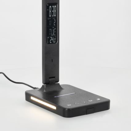 LED Stmívatelná stolní lampa s bezdrátovým nabíjením QI, displejem a USB portem LED/7W/230V 3000-6000K černá