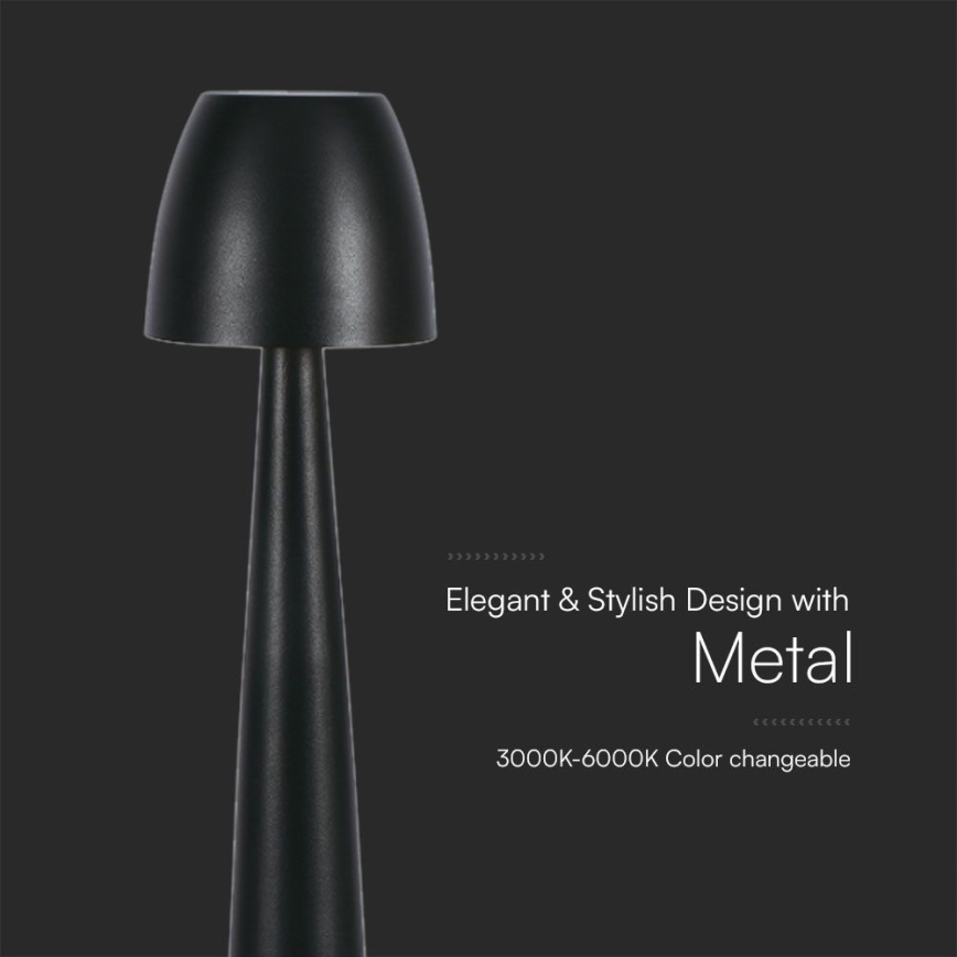 LED Stmívatelná nabíjecí dotyková stolní lampa LED/3W/5V 3000-6000K 1800 mAh černá