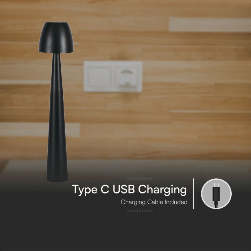 LED Stmívatelná nabíjecí dotyková stolní lampa LED/3W/5V 3000-6000K 1800 mAh černá