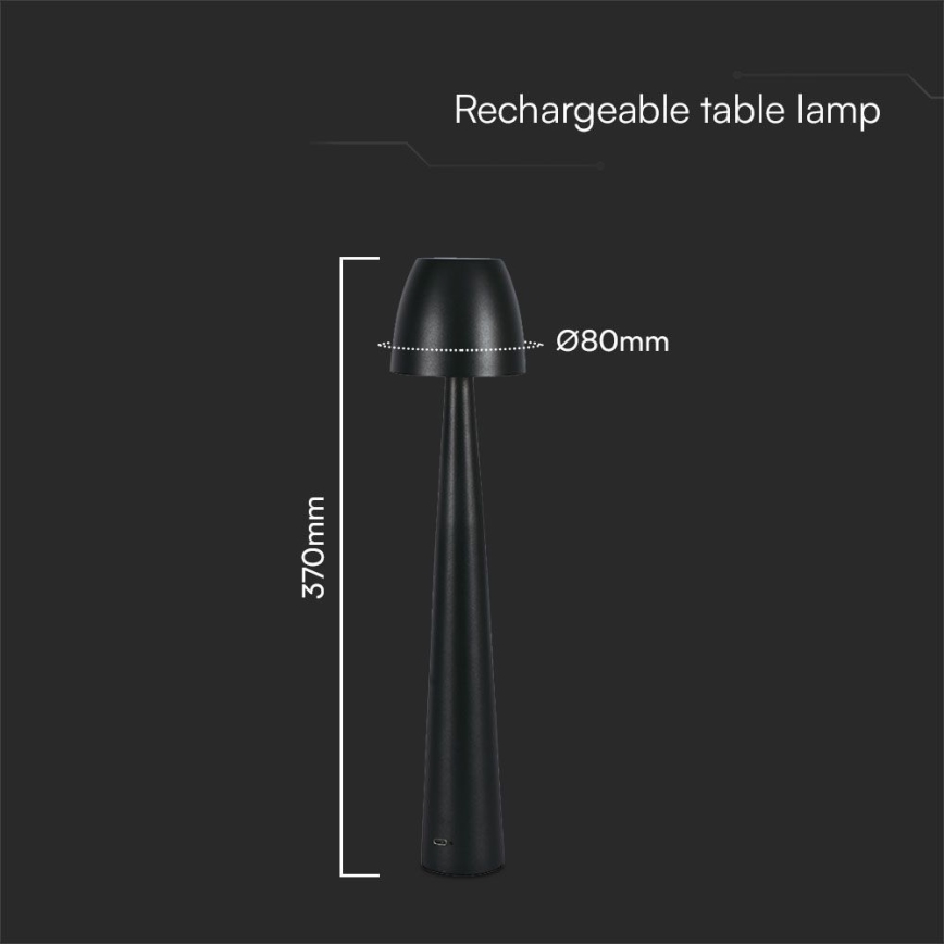 LED Stmívatelná nabíjecí dotyková stolní lampa LED/3W/5V 3000-6000K 1800 mAh černá