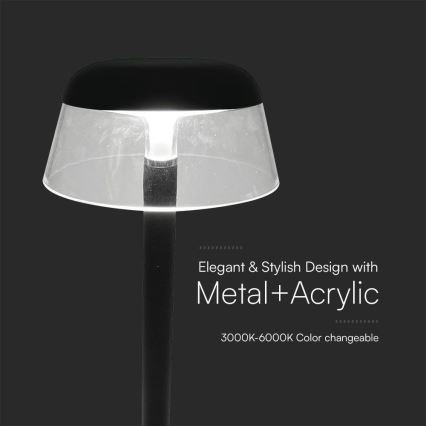 LED Stmívatelná nabíjecí dotyková stolní lampa LED/3W/5V 3000-6000K 1800 mAh černá