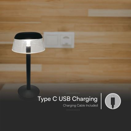 LED Stmívatelná nabíjecí dotyková stolní lampa LED/3W/5V 3000-6000K 1800 mAh černá