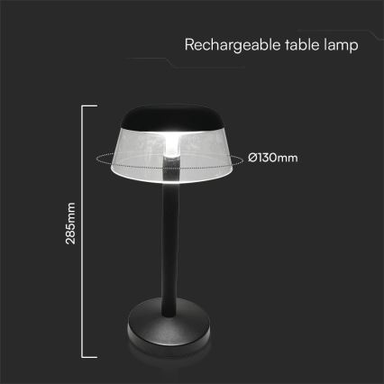 LED Stmívatelná nabíjecí dotyková stolní lampa LED/3W/5V 3000-6000K 1800 mAh černá