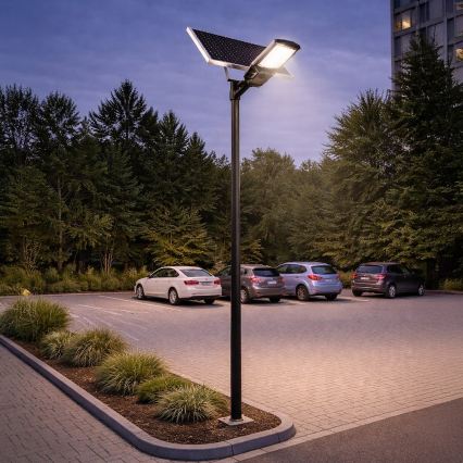 LED Stmívatelná pouliční lampa se senzorem a solárním panelem KOBRA LED/400W/3,2V 24000 mAh IP65 antracit + dálkové ovládání
