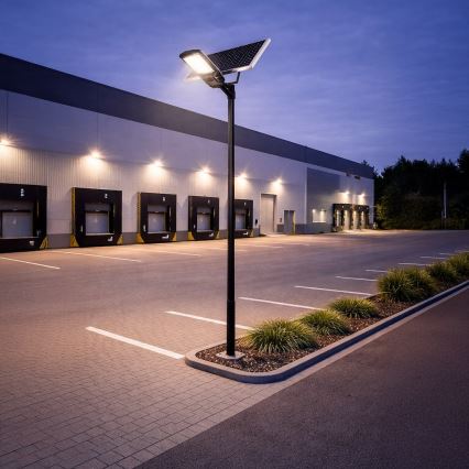 LED Stmívatelná pouliční lampa se senzorem a solárním panelem KOBRA LED/400W/3,2V 24000 mAh IP65 antracit + dálkové ovládání