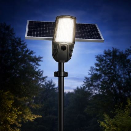 LED Stmívatelná pouliční lampa se senzorem a solárním panelem KOBRA LED/400W/3,2V 24000 mAh IP65 antracit + dálkové ovládání