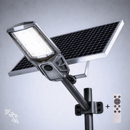 LED Stmívatelná pouliční lampa se senzorem a solárním panelem KOBRA LED/400W/3,2V 24000 mAh IP65 antracit + dálkové ovládání