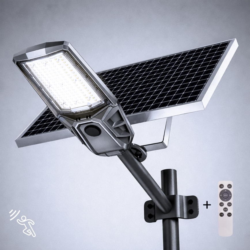 LED Stmívatelná pouliční lampa se senzorem a solárním panelem KOBRA LED/400W/3,2V 24000 mAh IP65 antracit + dálkové ovládání