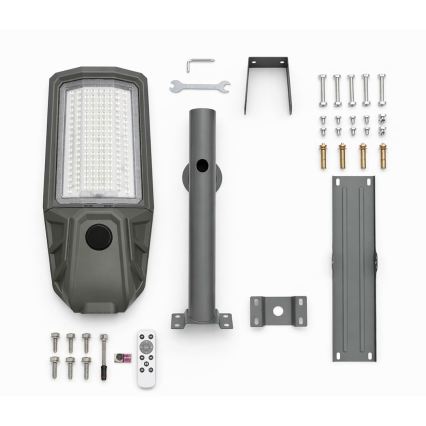 LED Stmívatelná pouliční lampa se senzorem a solárním panelem KOBRA LED/400W/3,2V 24000 mAh IP65 antracit + dálkové ovládání