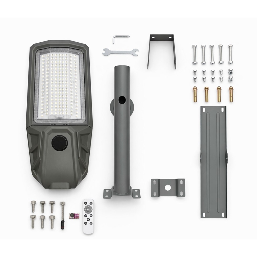 LED Stmívatelná pouliční lampa se senzorem a solárním panelem KOBRA LED/400W/3,2V 24000 mAh IP65 antracit + dálkové ovládání