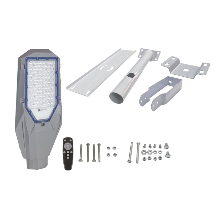 LED Stmívatelná pouliční lampa se soumrakovým senzorem a solárním panelem LED/200W/20000 mAh 6500K IP65 šedá