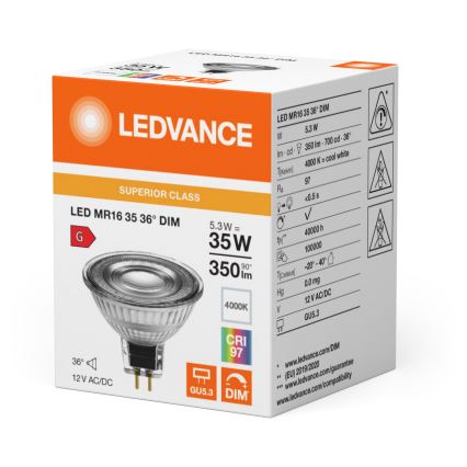LED Stmívatelná reflektorová žárovka MR16 GU5,3/5,3W/12V 4000K 36° CRI 97 - Ledvance