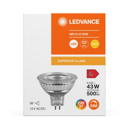 LED Stmívatelná reflektorová žárovka MR16 GU5,3/6,6W/12V 3000K 36° CRI 97 - Ledvance
