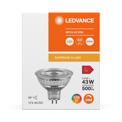 LED Stmívatelná reflektorová žárovka MR16 GU5,3/6,6W/12V 4000K 36° CRI 97 - Ledvance