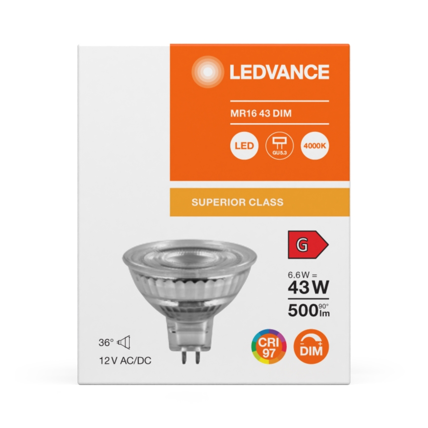 LED Stmívatelná reflektorová žárovka MR16 GU5,3/6,6W/12V 4000K 36° CRI 97 - Ledvance