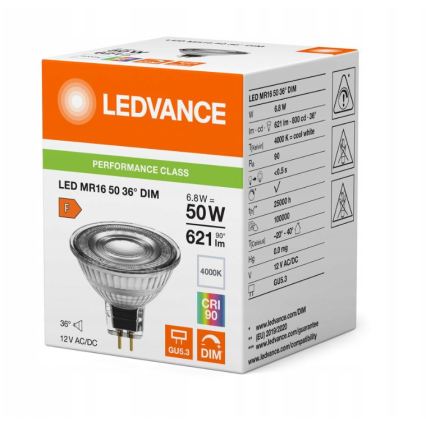 LED Stmívatelná reflektorová žárovka MR16 GU5,3/6,8W/12V 4000K 36° CRI 90 - Ledvance