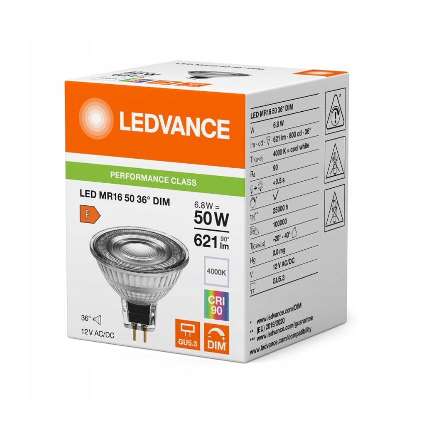 LED Stmívatelná reflektorová žárovka MR16 GU5,3/6,8W/12V 4000K 36° CRI 90 - Ledvance