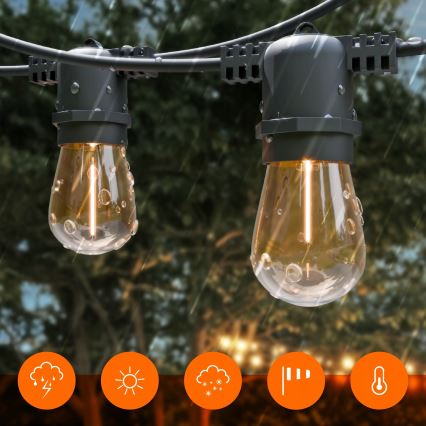 LED Stmívatelný solární dekorační řetěz 10xE27/0,3W/3/5V USB 2400 mAh 10,62 m IP65 černá + dálkové ovládání