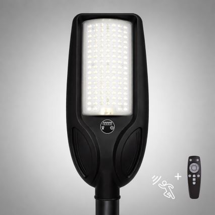 LED Stmívatelná solární pouliční lampa se senzorem VENICE LED/100W/3,2V 6000 mAh IP65 černá + dálkové ovládání