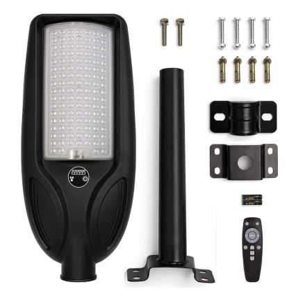 LED Stmívatelná solární pouliční lampa se senzorem VENICE LED/100W/3,2V 6000 mAh IP65 černá + dálkové ovládání