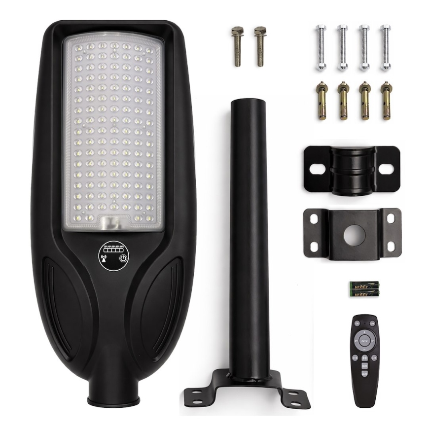LED Stmívatelná solární pouliční lampa se senzorem VENICE LED/100W/3,2V 6000 mAh IP65 černá + dálkové ovládání