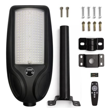 LED Stmívatelná solární pouliční lampa se senzorem VENICE LED/200W/3,2V 12000 mAh IP65 černá + dálkové ovládání