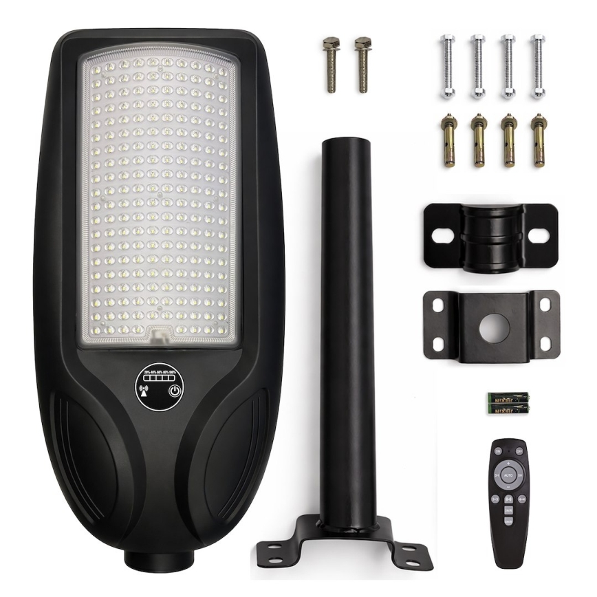 LED Stmívatelná solární pouliční lampa se senzorem VENICE LED/200W/3,2V 12000 mAh IP65 černá + dálkové ovládání