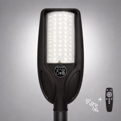 LED Stmívatelná solární pouliční lampa se senzorem VENICE LED/50W/3,2V 4000 mAh IP65 černá + dálkové ovládání