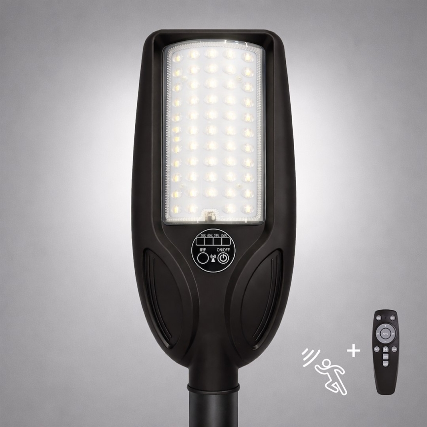 LED Stmívatelná solární pouliční lampa se senzorem VENICE LED/50W/3,2V 4000 mAh IP65 černá + dálkové ovládání
