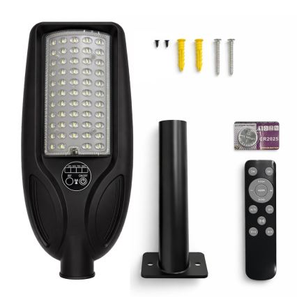 LED Stmívatelná solární pouliční lampa se senzorem VENICE LED/50W/3,2V 4000 mAh IP65 černá + dálkové ovládání