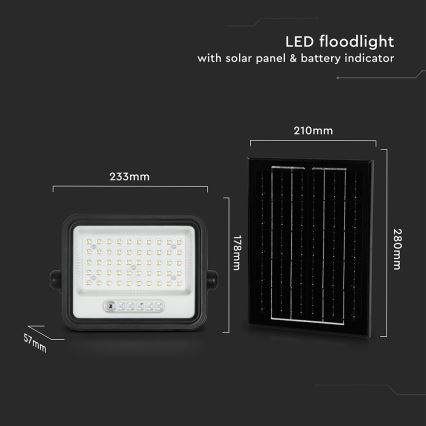 LED Stmívatelný solární reflektor LED/100W/3,2V 2000-8000K IP65 5000 mAh černá + dálkové ovládání