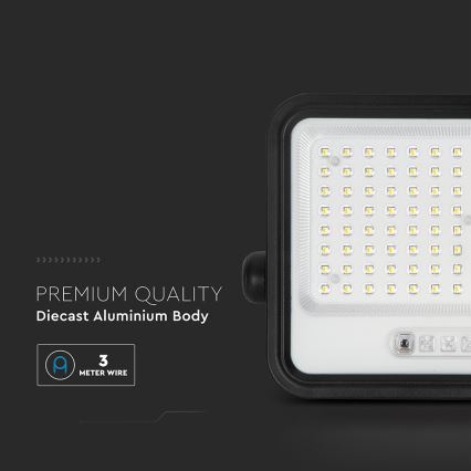 LED Stmívatelný solární reflektor LED/200W/3,2V 2000-8000K IP65 10000 mAh černá + dálkové ovládání