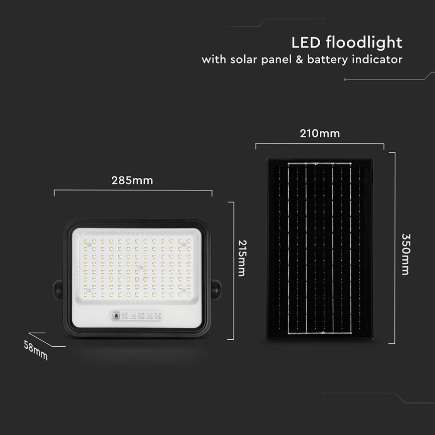 LED Stmívatelný solární reflektor LED/200W/3,2V 2000-8000K IP65 10000 mAh černá + dálkové ovládání