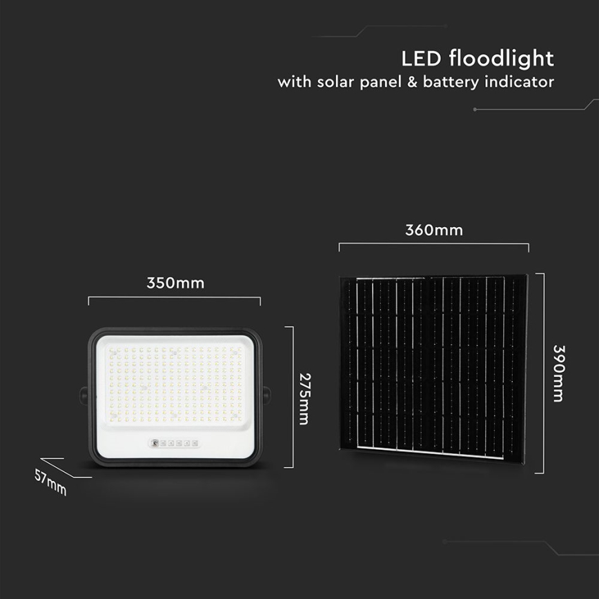 LED Stmívatelný solární reflektor LED/400W/3,2V 2000-8000K IP65 20000 mAh černá + dálkové ovládání
