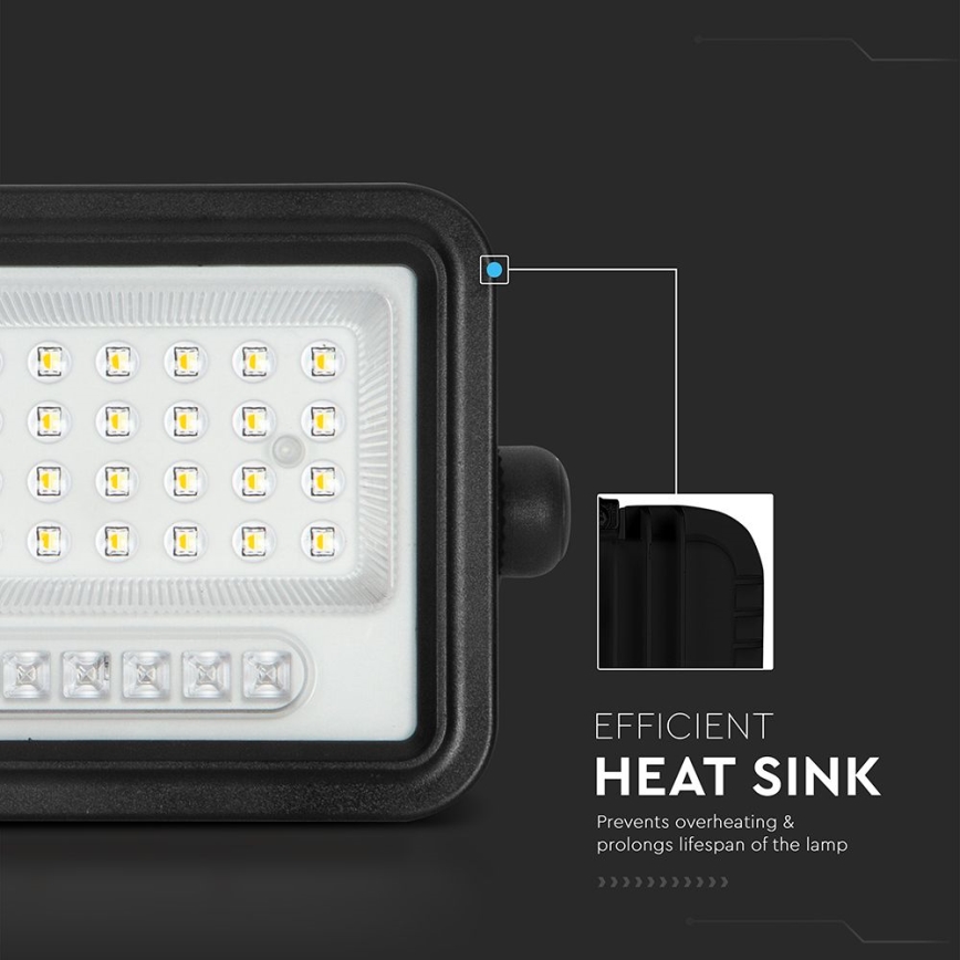 LED Stmívatelný solární reflektor LED/50W/3,2V 2000-8000K IP65 3800 mAh černá + dálkové ovládání