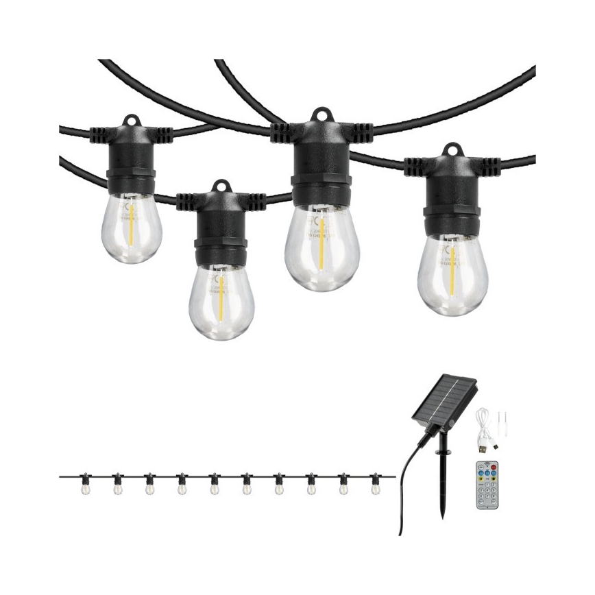 LED Stmívatelný solární dekorační řetěz STARLIGHT NEO 10xE27/3,7V 2700K IP54 1200 mAh 11,5m + dálkové ovládání