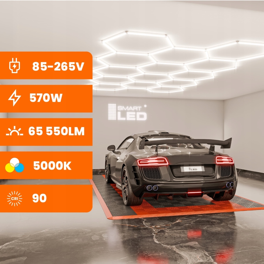 LED Stmívatelné stropní svítidlo HEXAGON LED/570W/85-265V 5000K 522x298 cm CRI 90 IP54 bílá
