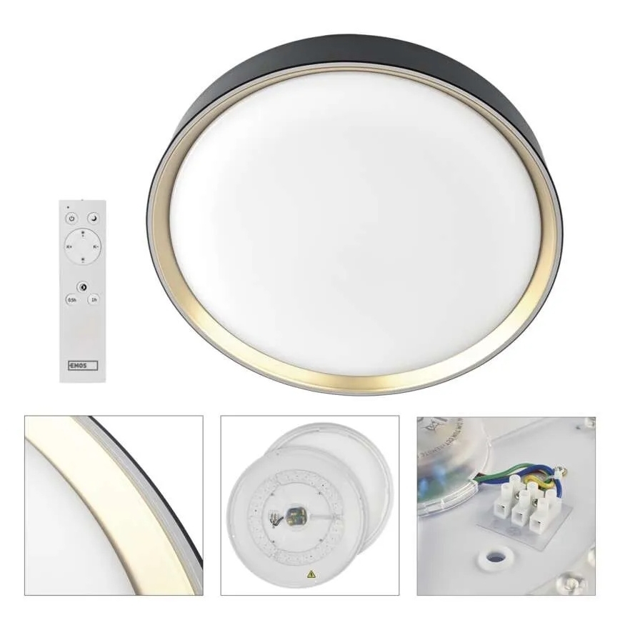 LED Stmívatelné stropní svítidlo ILVI LED/30W/230V 2700-6500K pr. 40 cm černá/mosaz + dálkové ovládání