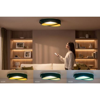 LED Stmívatelné stropní svítidlo SMART GALAXY MODERN LED/24W/230V 3000-6500K pr. 55 cm zelená/zlatá + dálkové ovládání