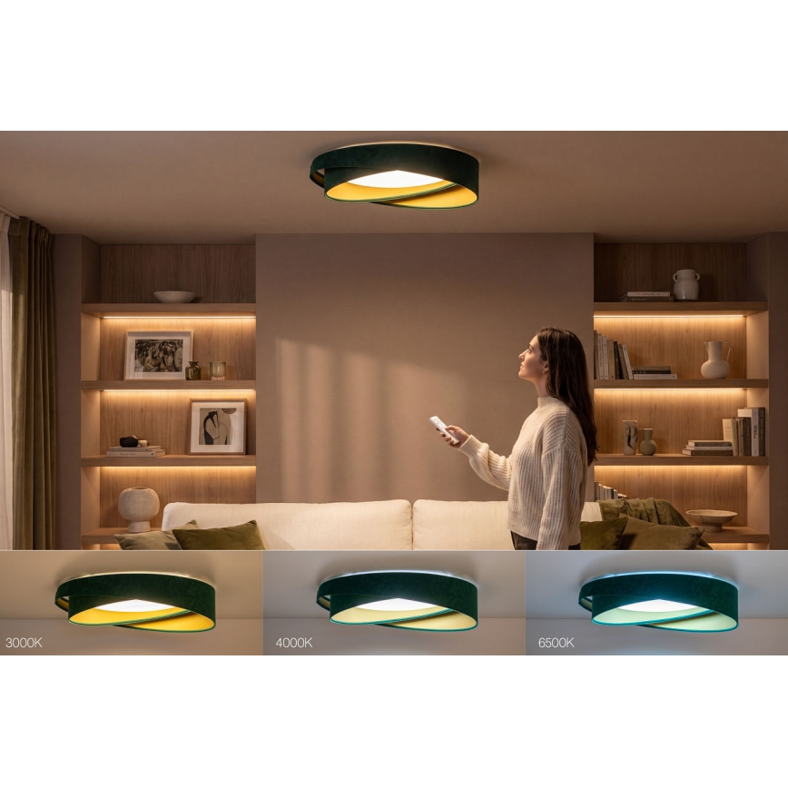 LED Stmívatelné stropní svítidlo SMART GALAXY MODERN LED/24W/230V 3000-6500K pr. 55 cm zelená/zlatá + dálkové ovládání