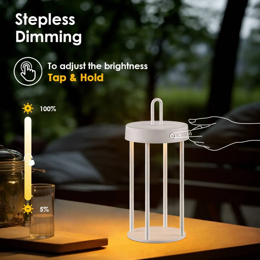 LED Stmívatelná venkovní nabíjecí dotyková stolní lampa GENTLE LED/1,5W/3,7V 3000 mAh IP44 bílá