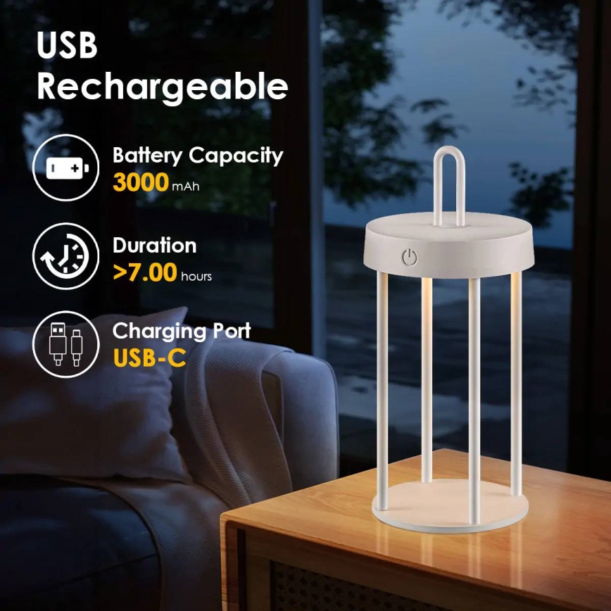 LED Stmívatelná venkovní nabíjecí dotyková stolní lampa GENTLE LED/1,5W/3,7V 3000 mAh IP44 bílá