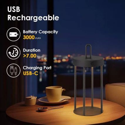 LED Stmívatelná venkovní nabíjecí dotyková stolní lampa GENTLE LED/1,5W/3,7V 3000 mAh IP44 černá