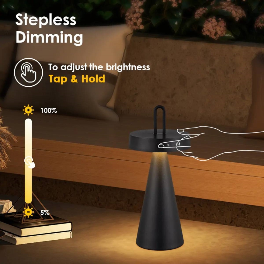 LED Stmívatelná venkovní nabíjecí dotyková stolní lampa HALO LED/1,5W/3,7V 3000 mAh IP44 černá